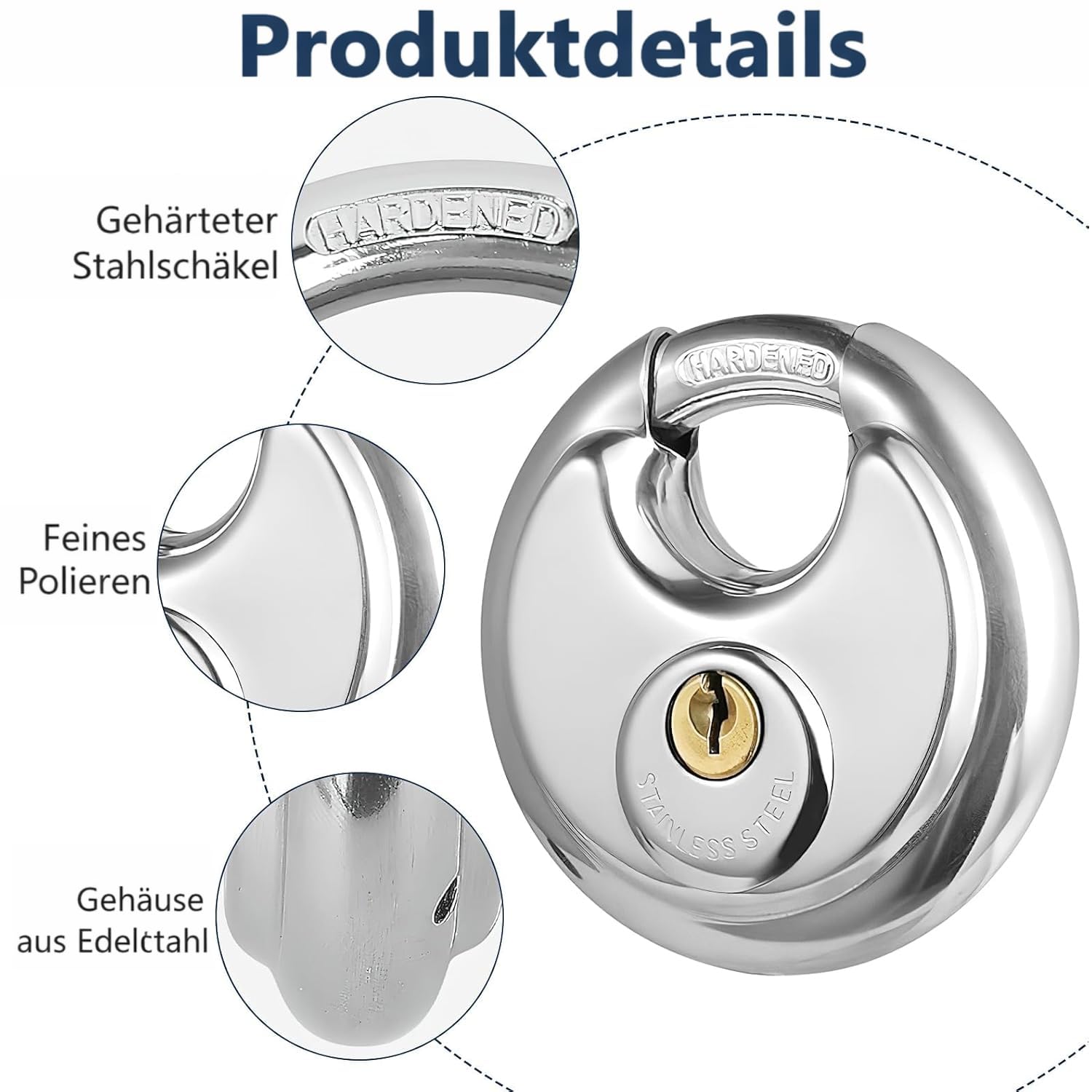 6 Stück Edelstahl Rundschlösser mit 12 Schlüsseln, Gleichschließende Diskusschlösser, Robustes Wasserdichtes Vorhängeschloss mit 9,5 mm Bügelstärke für Garage, Zaun, Lager, Schuppen und Fitnessstudio