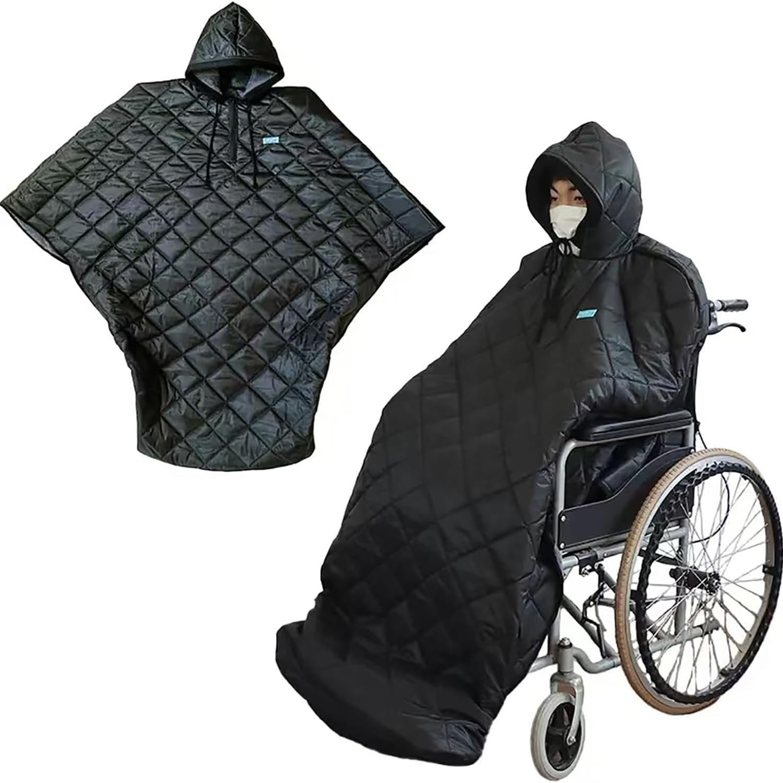 MObyat Manta Impermeable para Silla De Ruedas De Invierno con Capucha, Funda De Poncho con Forro Polar Resistente Al Viento, Envuelta De La Cabeza a Los Pies, Materiales para Mantener El Calor