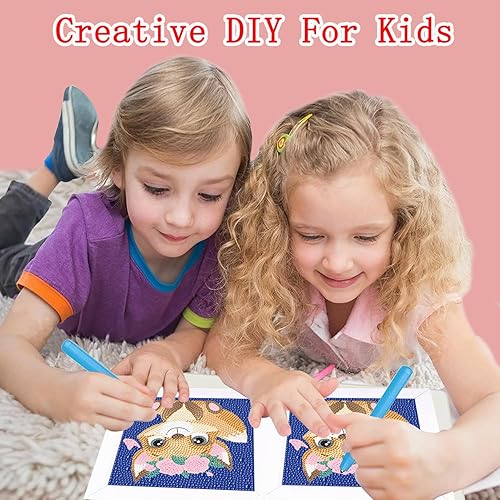 Miniatura 5 de Miairivy Pintura de diamantes para niños, kit pequeño de arte de diamantes 5D (con marco de madera), juego de pintura de gemas grandes de zorro