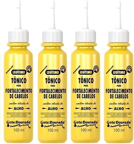 Gota Dourada Extraordinario Tonico para Fortalecimento de cabelos (tónico capilar con extracto de ajo) Pack de 04, 3.4 fl oz