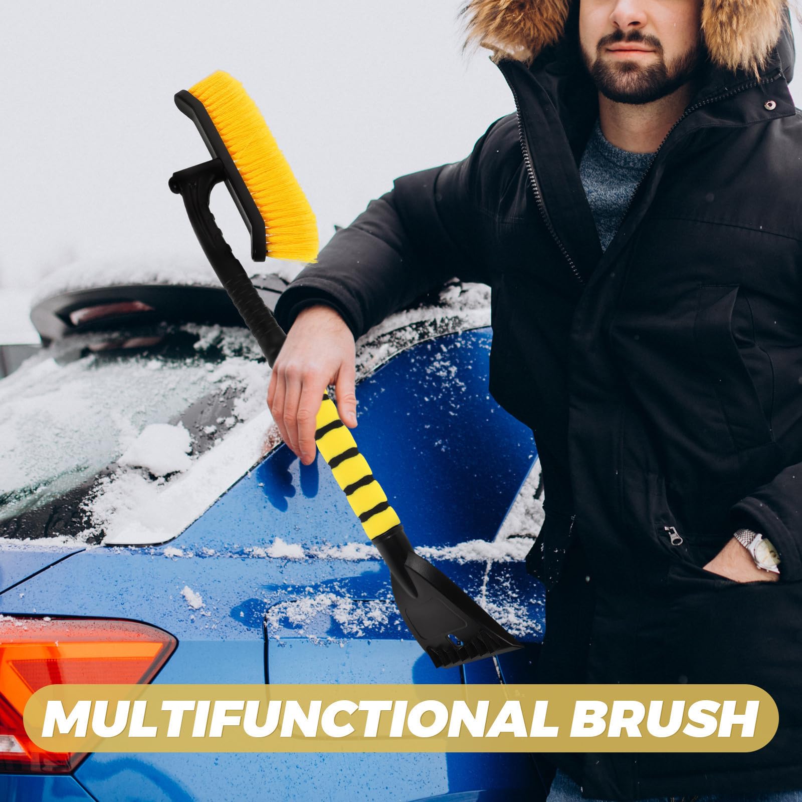 DOITOOL 4 Stück Kratzfester Schneebesen und Eiskratzer für Auto mit Abnehmbarem Design Multifunktionale Schneebürste aus Abs und Eva für Winterreisen und Schneeräumung Am Fahrzeug