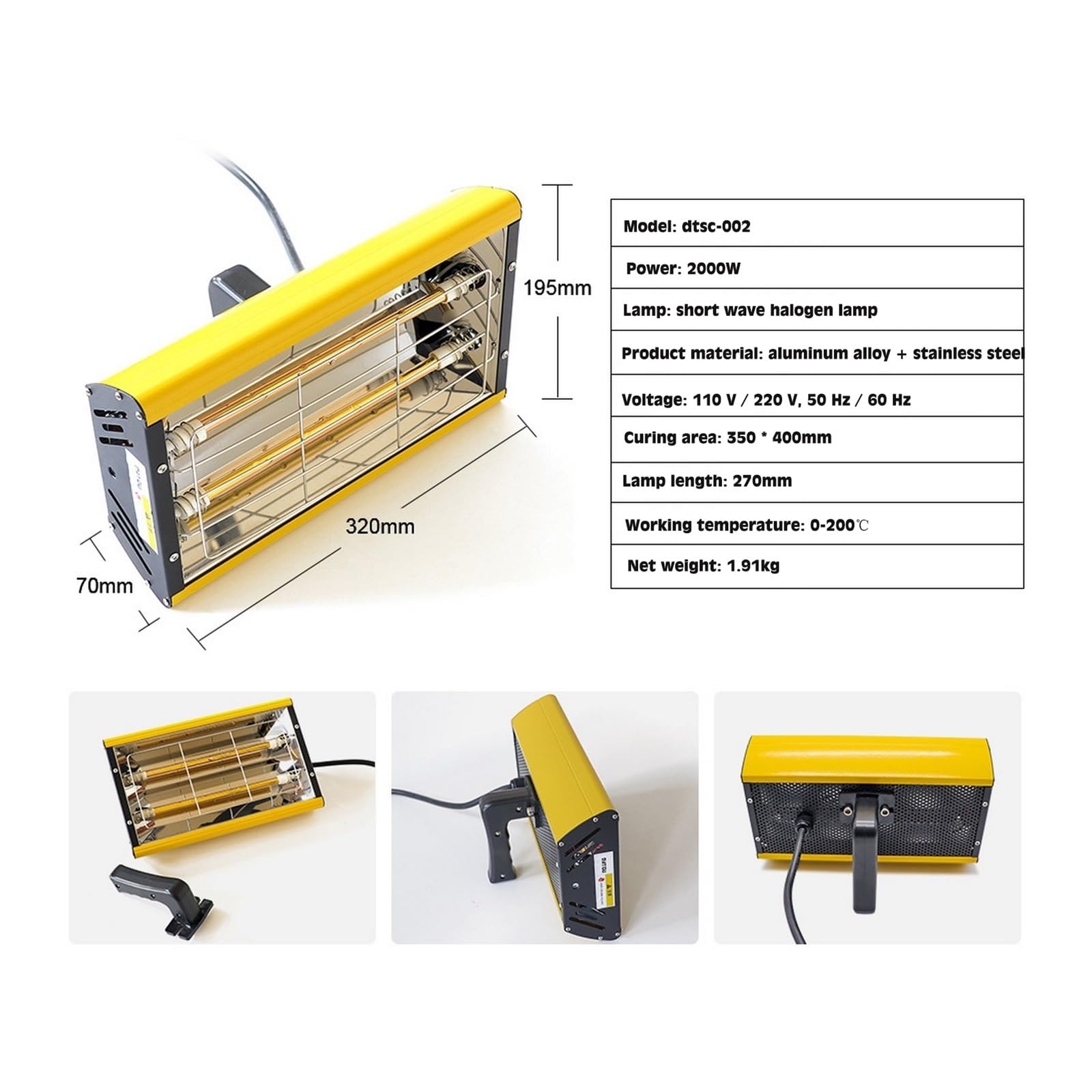 Lampada For Polimerizzazione Della Vernice A Infrarossi Da 2000 W For L'essiccazione Della Vernice Calda Lampada Riscaldante Riscaldatore Lampada A Infrarossi Luce Cabina Di Verniciatura A Spruzzo A O