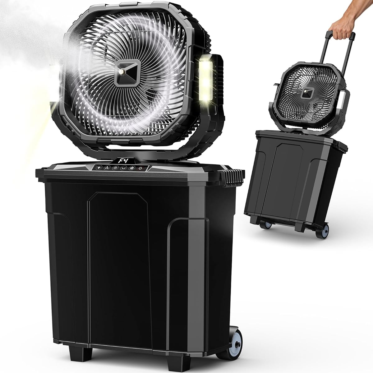 Ausic 20L 12" Portable Bucket Misting Fan, 30000mAh Outdoor Oscillating Cooling Fan Water Spray for Patios, Rechargeable Battery Camping Fan with Telescopic Handle/Remote, Beach/Travel Essentials