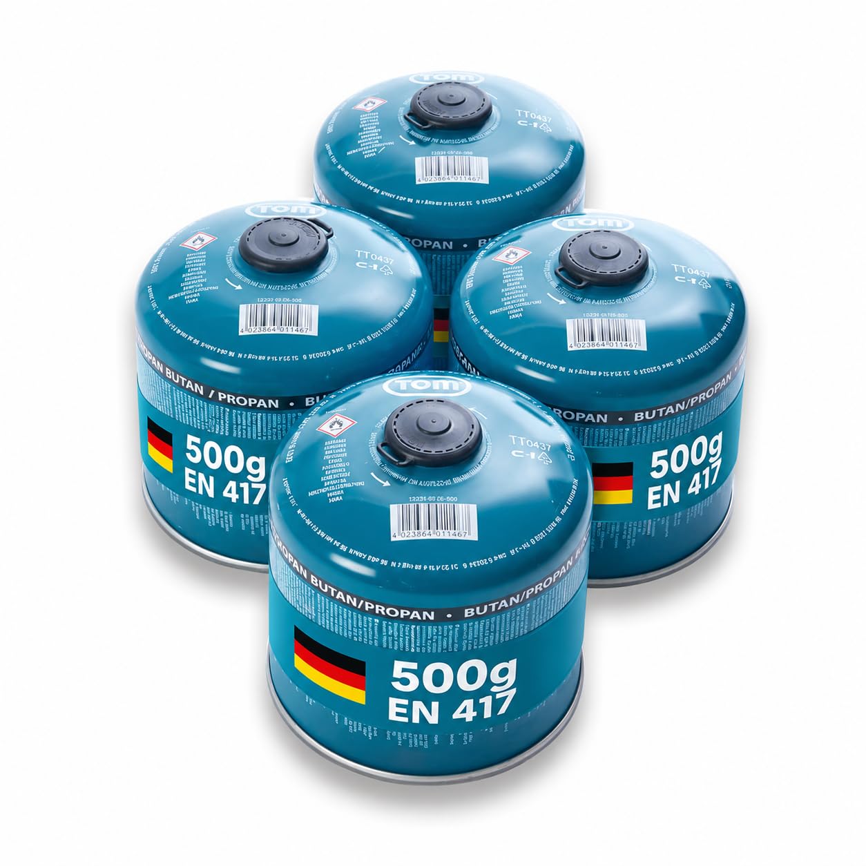 TOM Gaskartuschen 2 x, 4 x, 8 x oder 12 x 500 g Butan Propan Gas - Schraubkartusche Set – Kartuschen mit Sicherheits-Schraubgewinde – Butane Gas Kartusche ideal für Ihren Campingkocher (4 x 500g)