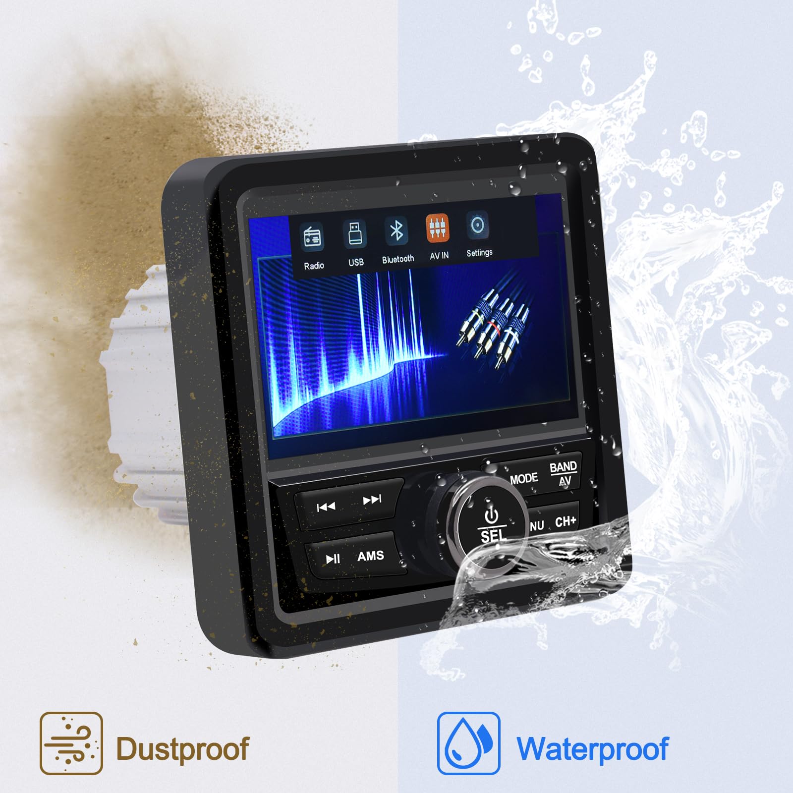 Łódź morska stereo odtwarzacz multimedialny MP5, wodoodporny odtwarzacz audio i wideo z odbiornikiem radiowym, wyświetlacz 4,1", Bluetooth 5.0, do łodzi, jachtów, samochodów