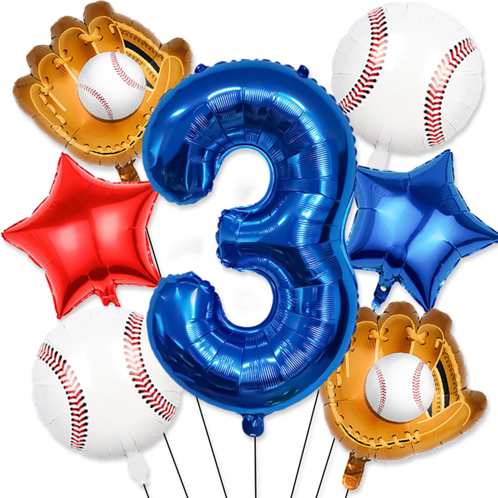 Baseball Balloons 3rd Birthday Decorations for Boys, Baseball Party Decorations Baseball Sports Theme Party Supplies, 40 inch Foil Number Balloons