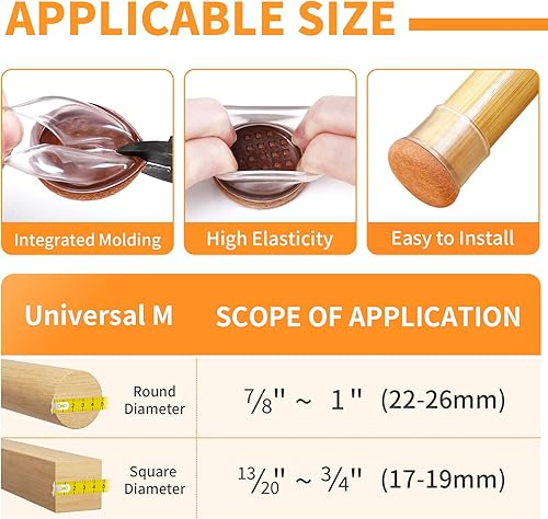 Vista 130 de Ezprotekt 24 protectores cuadrados de suelo para patas de silla con fieltro, fieltro de silicona F para suelos de madera dura, tapas de patas