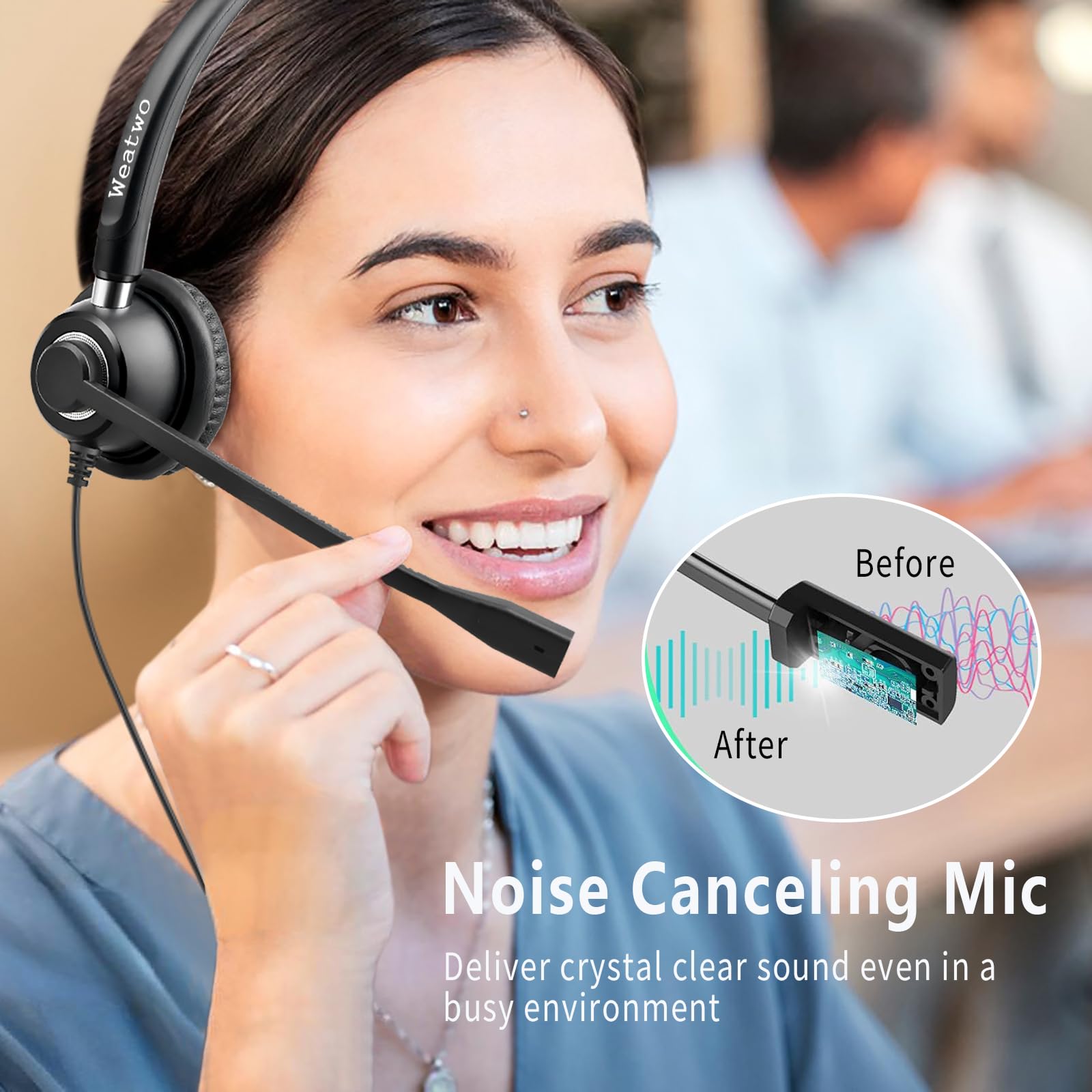 3.5mm PC Auriculares con Micrófono, Cancelación de Ruido | USB-C / 3.5mm Jack 2-en-1 PC Auriculares Estéreo con control en línea para Teams, negocios, Skype, Zoom, Oficina - Negro