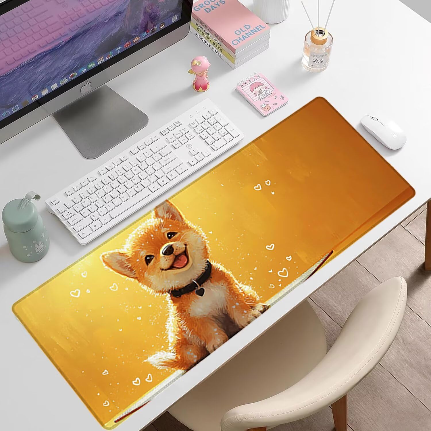 Podkładka pod mysz XXL, dla psa, duża podkładka pod mysz dla graczy, 1400 x 600 x 3 mm, żółta podkładka pod mysz ze szwami na krawędziach, ponadwymiarowa, antypoślizgowa gumowa podkładka pod mysz
