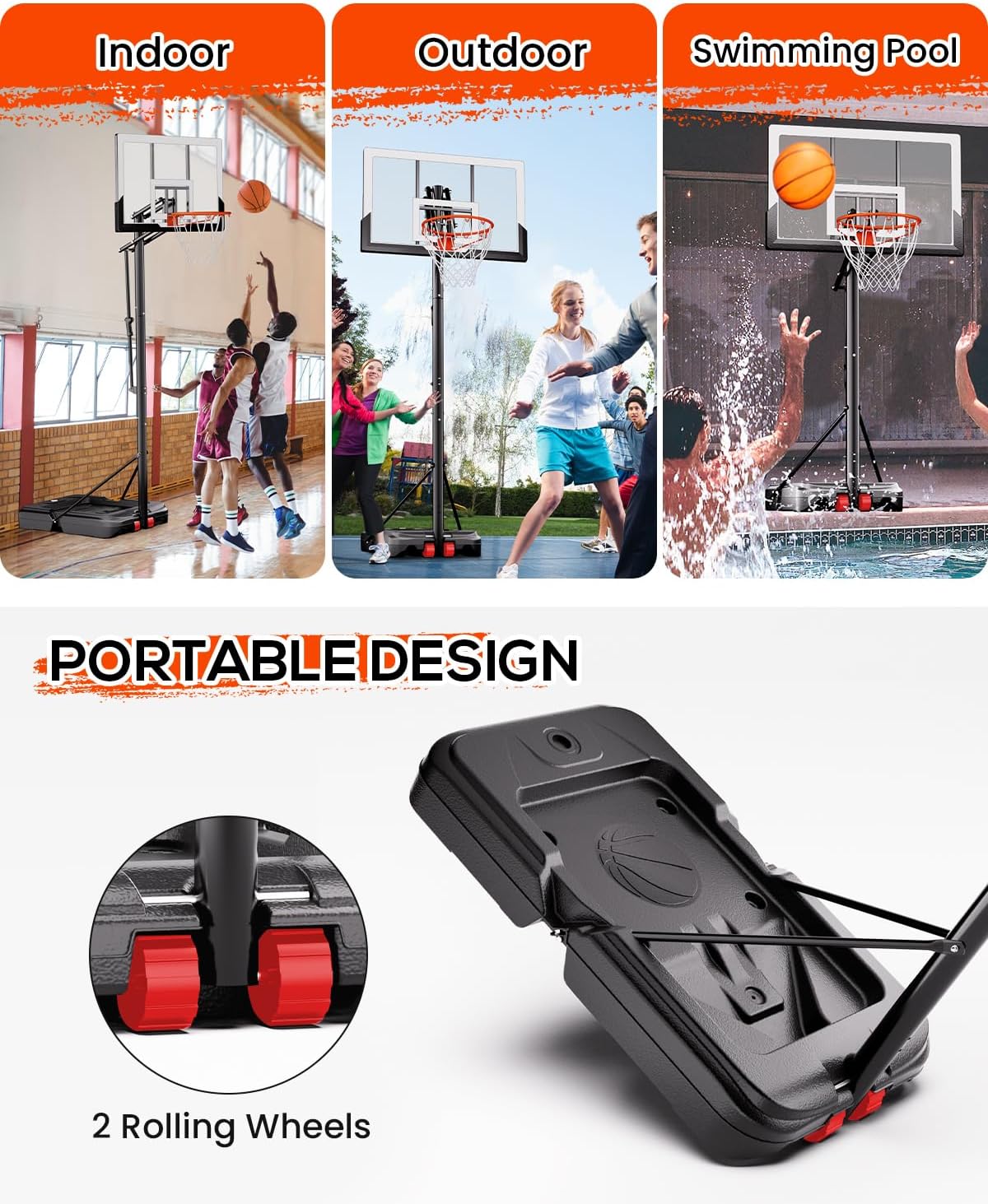 Basketball Hoop Outdoor with 45 Inch Shatterproof Backboard, Portable Basketball Goal System 4.8-10ft Height