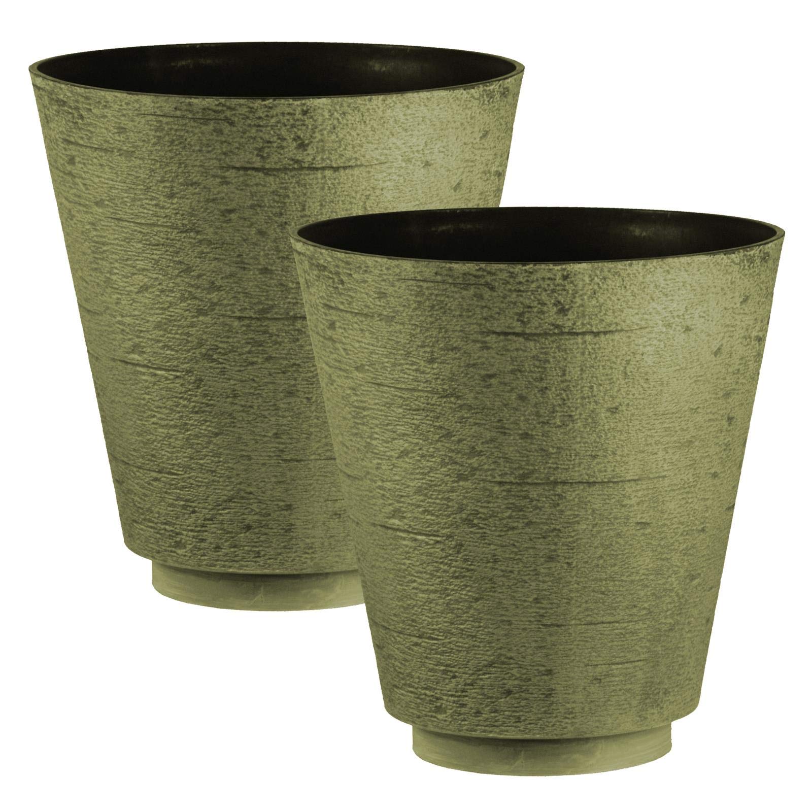 Hudson Textured Effect Plastic Planter - Grey/Green, Set of 2 - Suitable for Indoor or Outdoor Use - 39.5cm (H) x 38cm (Dia)