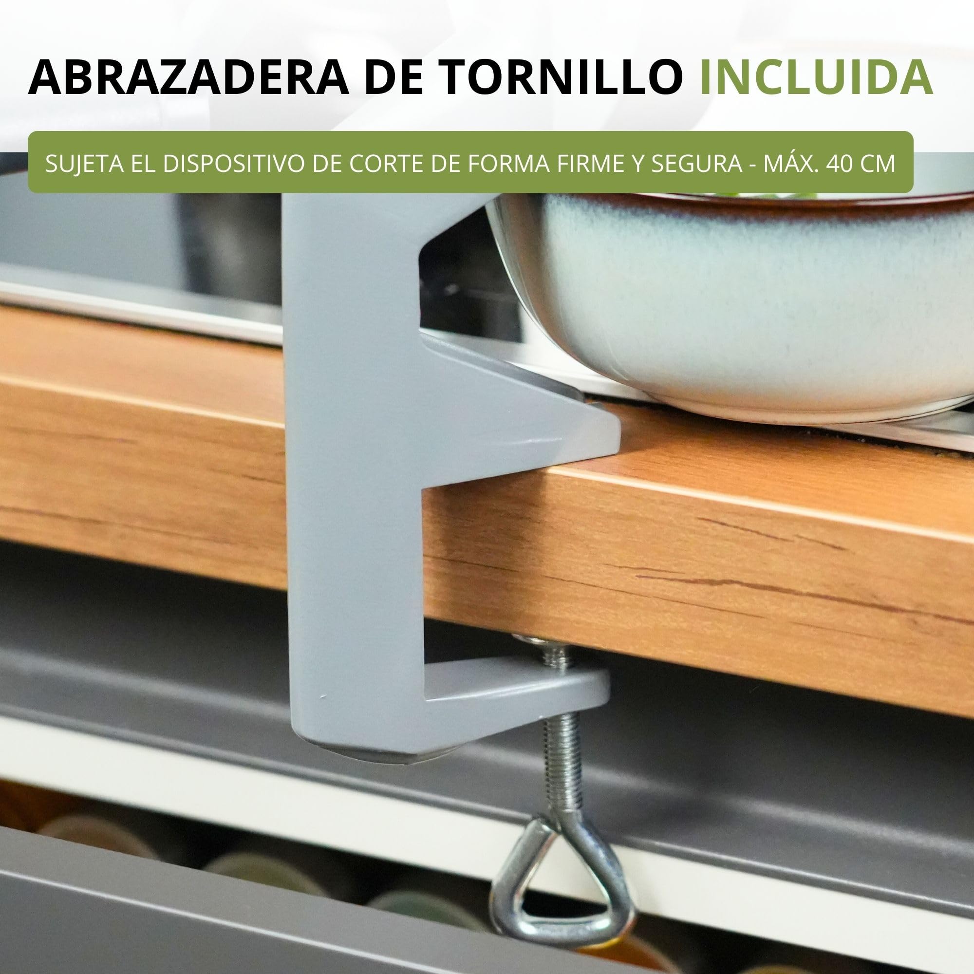 Westmark Cortador de judías con 2 aberturas de corte y abrazadera de tornillo para montaje en mesa, Cuchillo de acero inoxidable/carcasa de aluminio, Plateado, 11822260