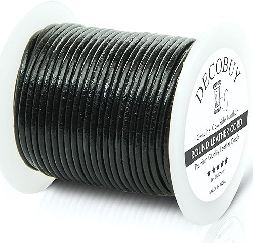 Cordón redondo de cuero de 0.079 in, cuerda de 27 yardas para hacer joyas, pulseras, collares, trenzas Kumihimo, envolturas, manualidades,
