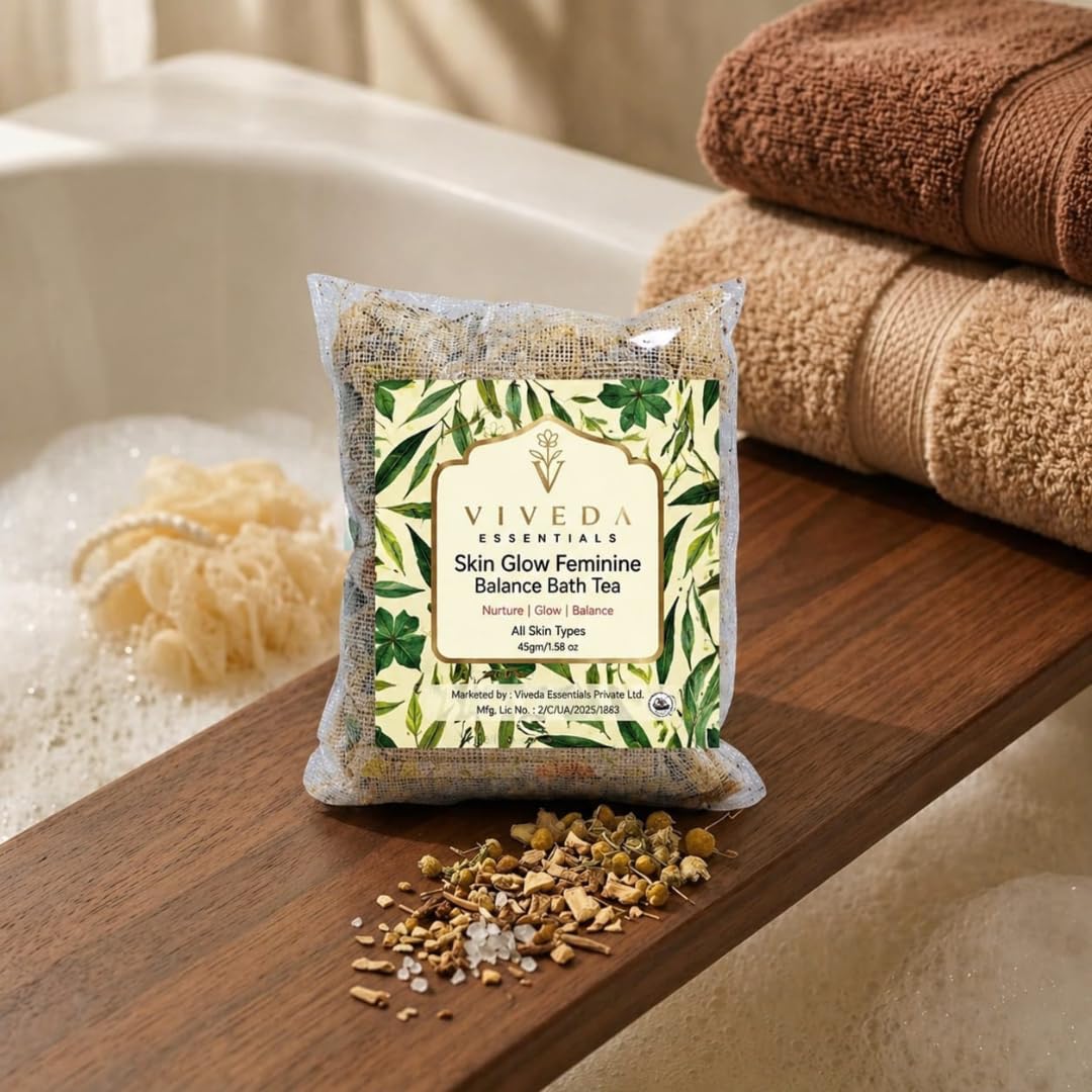 Viveda Essentials | Viveda Essentials Skin Glow & Feminine Balance Bath Tea | Organic Herbal Bath Soak for Hormonal Balance, Radiant Skin & Relaxation | Rose, Holy Basil & Shatavari | All Skin Types | 90g 2