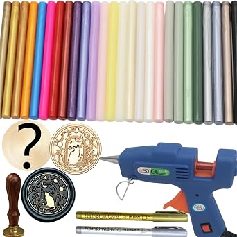 Premium Wax Seal Kit with Seal Gun, 26pcs Mixed Color Wax Sticks, 1pcs Baby Cat Stamp and Blind Box Stamp, and Extra Additions to Make Seals Stand Out and Make Invitations in Bulk26