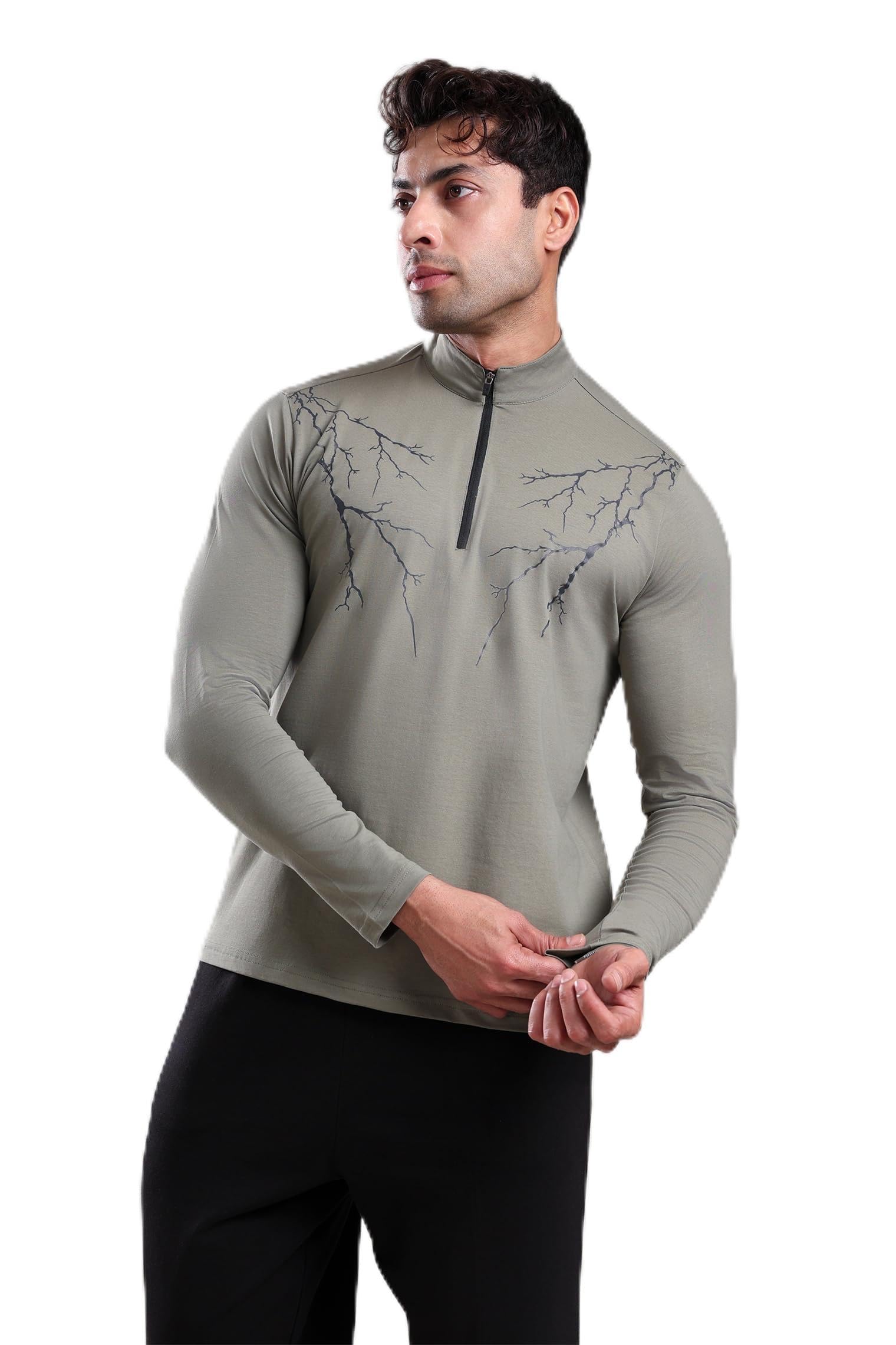 grow Stylish Gym T Shirts for Men Workout | Cotton and Spandex Quarter Zip Back Printed Half Sleeves Collar T-Shirts for Men Gym-picture-12