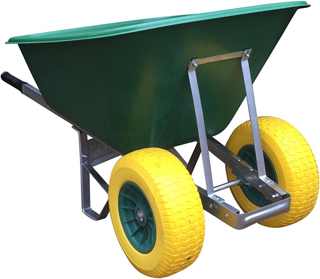Wheelbarrows Direct Ltd 200l Twin Wheel Green with 150mm Wide Wheels