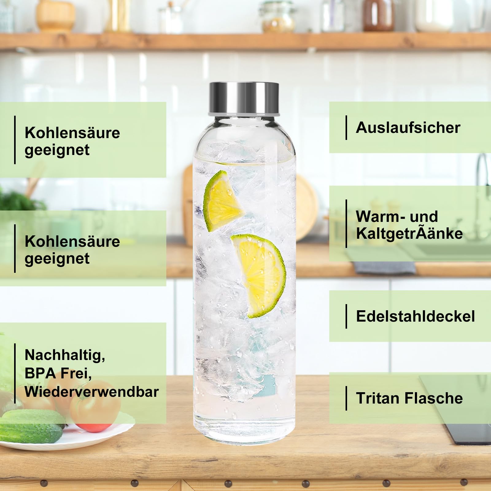 Bottiglie Vetro 500ml Riutilizzabili,Bottiglie Vetros Per Acqua,Confezione da 6 Bottiglie Di Vetro Vuote con Tappi,Per Frullati,Bottiglie Di Succo In Vetro con Tappi Ermetici - 4