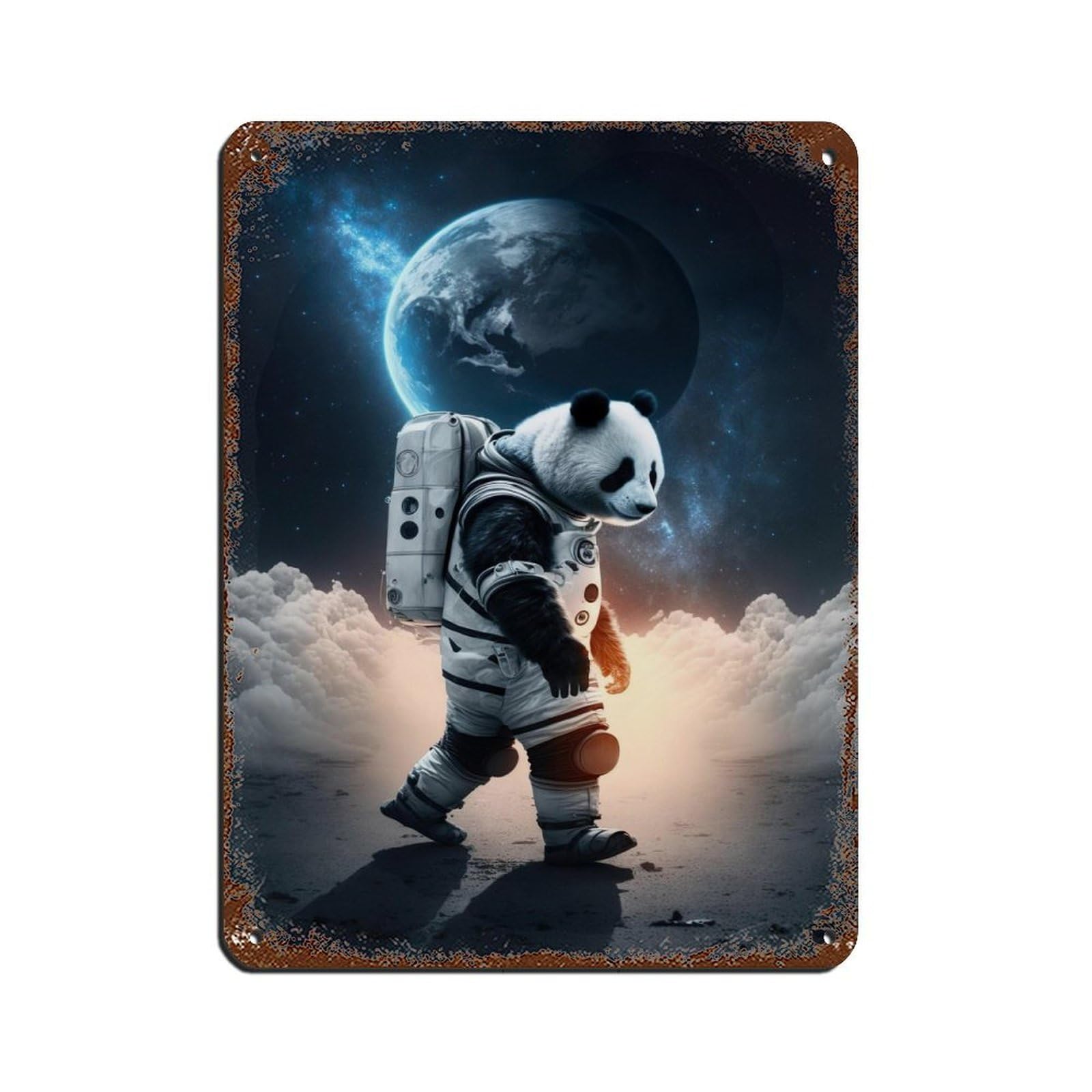 Astronaut Panda, Futuristic Animal Tin Sign Vintage Metal Pub Club Cafe Bar Home Wall Art Decoration Poster Retro 12x16inch(30x40cm)