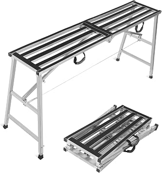 Scaffolding Platform 800LBS Folding Work Platform Height Adjustment 35-55"H Portable Steel Step Ladder Stool for Home Improvement, Drywall Painting, Maintenance at Height