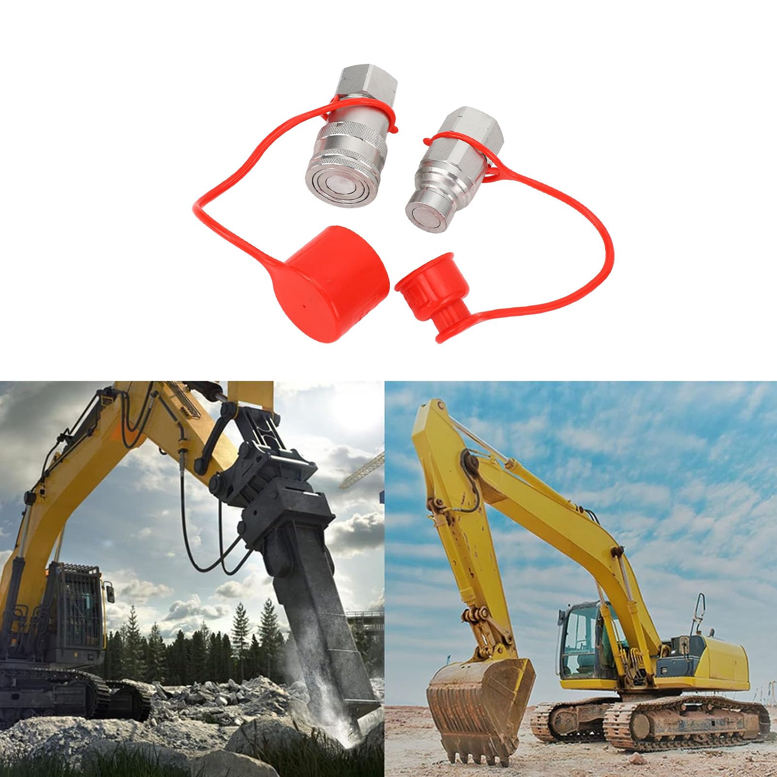 2pcs Acoplamientos Hidráulicos con Tapas de Polvo 3/4 Npt Rosca Plana Accesorios de Conexión Rápida para Omitir Cargador