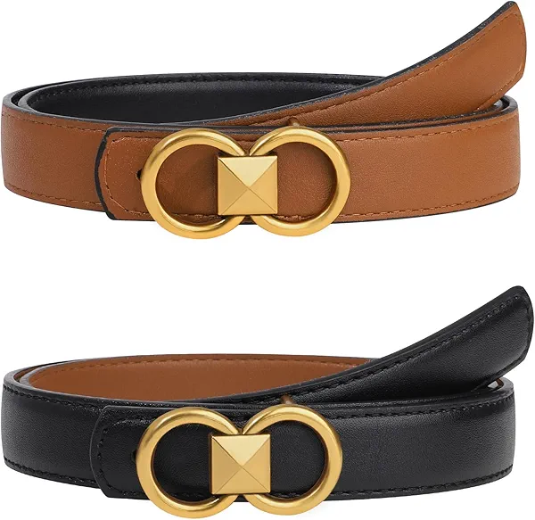 Kajeer Reversible Belts for Women, Women Black Leather Belt with Removable Gold Buckle for Jeans