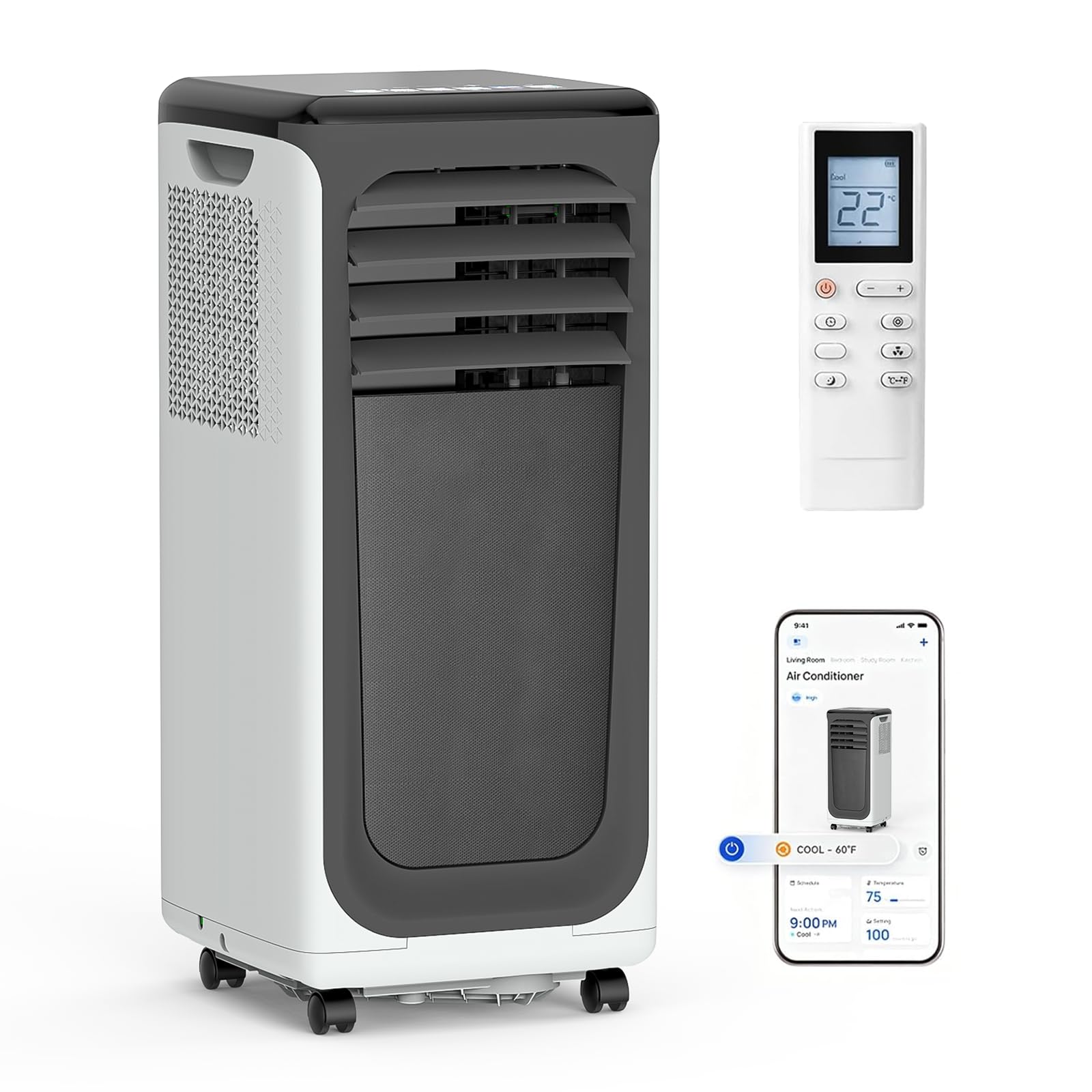 16000 btu portable air conditioner, 3-in-1 ac unit with cool/dehumidify/fan, quiet bedroom ac with remote & wifi control, cools up to 750 sq.ft, easy-roll portable window ac alternative