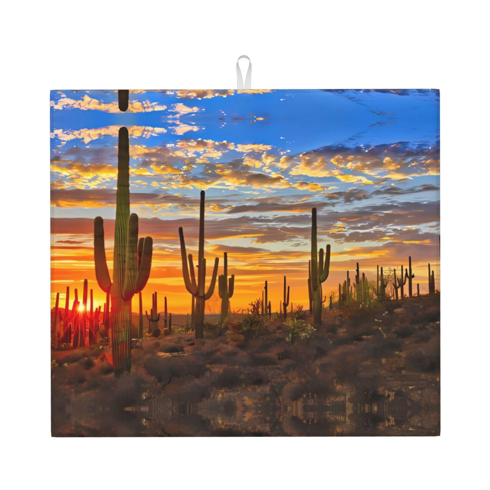 YYHHAOFA Sunset Cactus in Desert Prints Kitchen Drying Mat – Absorbent Dish Throw for Countertops, Quick-Dry Non-Slip Layer with Stylish Prints, for New Homes