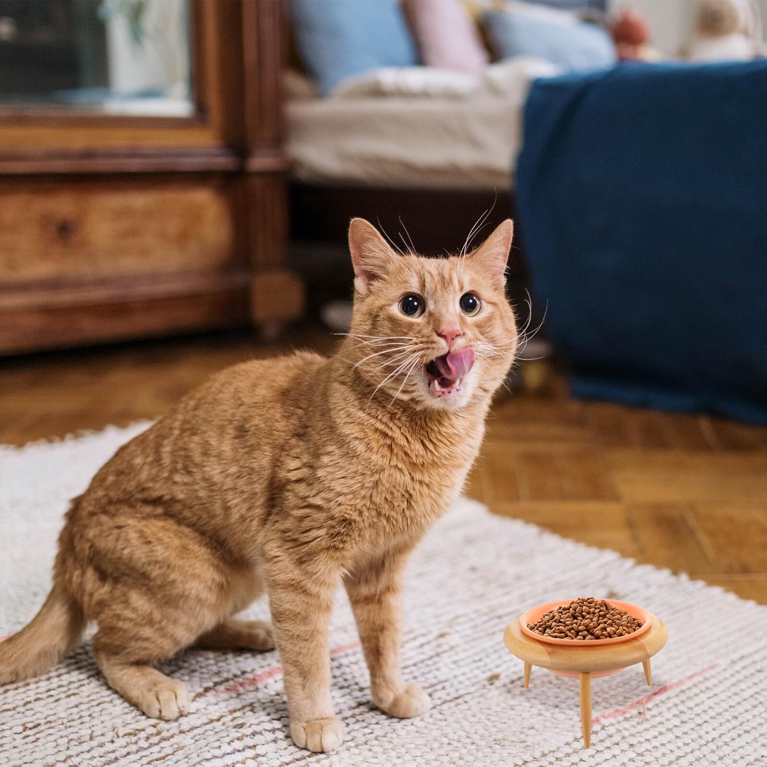 Amosfun Ceramic Cat Feeding Bowl with Orange 600ml Elevated Rack Pet Feeder Raised Food Bowl for Cats and Dogs Neck Protection