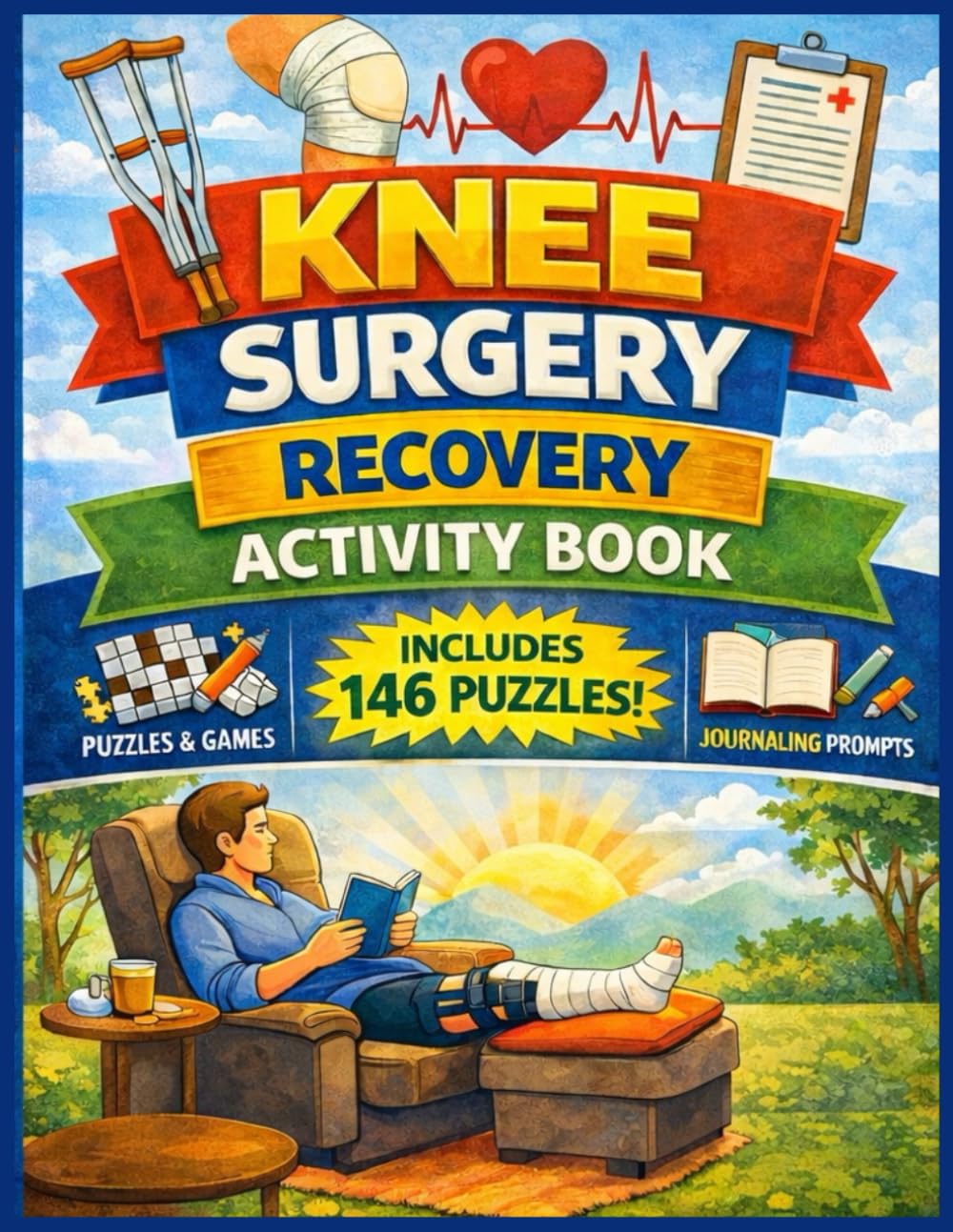 Knee Surgery Recovery Activity Book: 146 Relaxing Puzzles And Fun Coloring Pages For Knee Surgery Patients