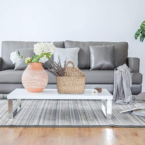 Miniatura 7 de Cesta de almacenamiento de mimbre de hierba marina con asa, cesta colgante tejida de sauce semicircular para el hogar, jardín, decoración de pared