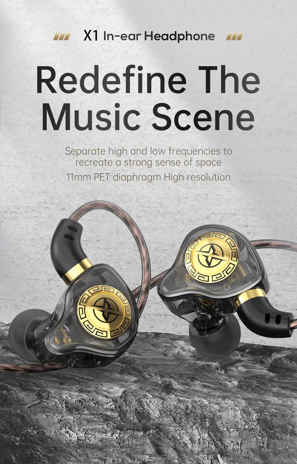 FEDAI 1 paire d'écouteurs intra-auriculaires, 11 mm, bobine mobile, écouteurs HiFi, avec écouteurs filaires de 3,5 mm (avec micro bleu)