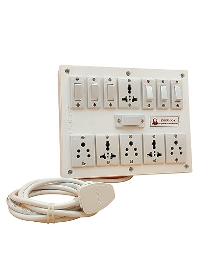 PVC 2000W 6 Way Extension Board with Individual Switch (6+6) and International Universal Sockets (Pack of 1, White) (15 Meter Cable)