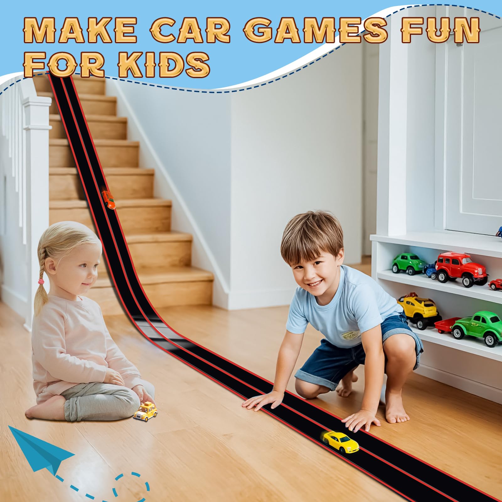 Flex Track 15 Ft Starter Set, Flexible Race Car Ramp Track for Ages 3 & Up with Suction Cups Compatible with Hot Wheels and Diecast 1/64th Cars