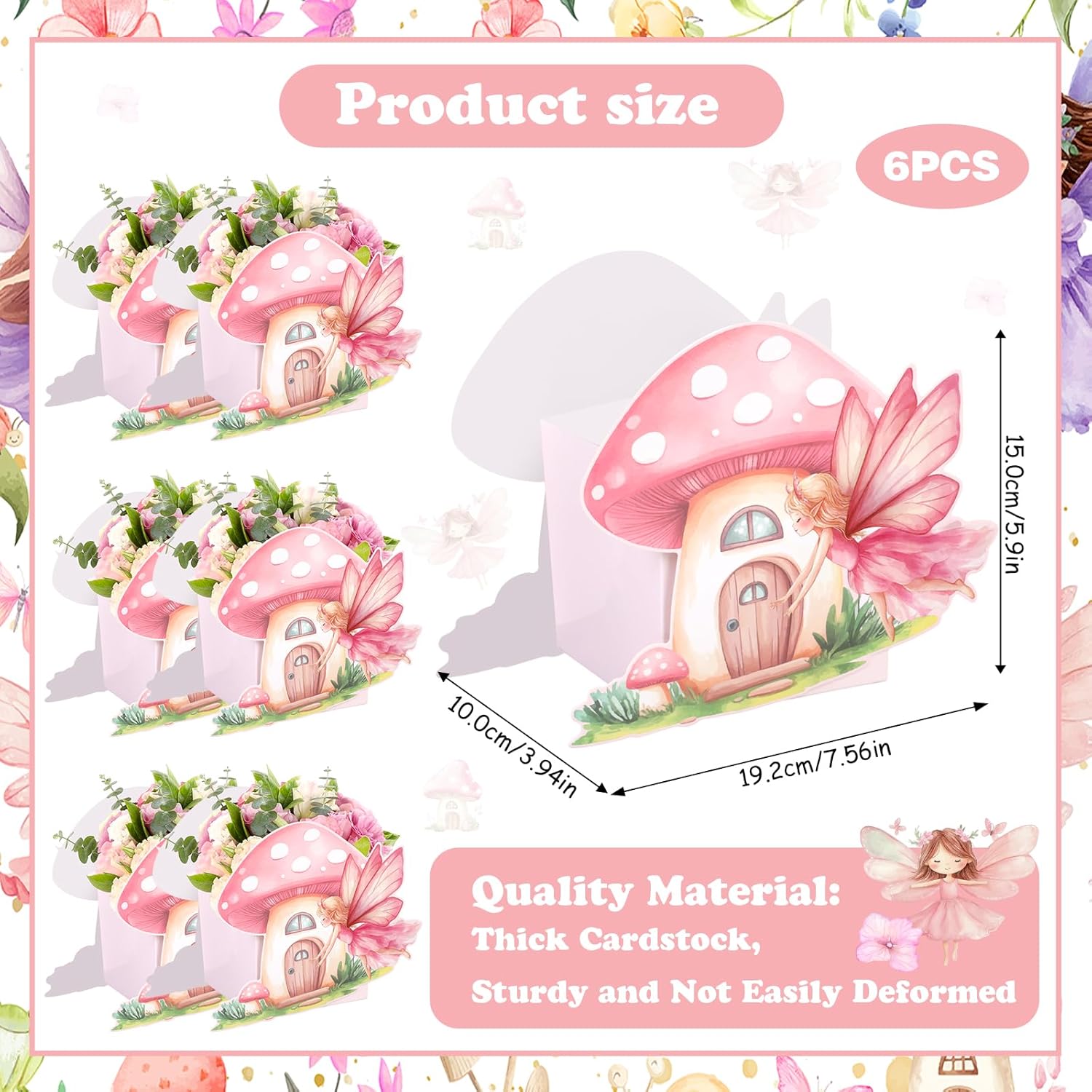 Kreatwow Fairy Centerpieces for Table 6pcs Fairy Mushroom Party Favor Fairy Flower Centerpiece Boxes Fairy Party Decor Mushroom Table Decor Floral Fairy Mushroom Party Decors for Bday Wedding Shower