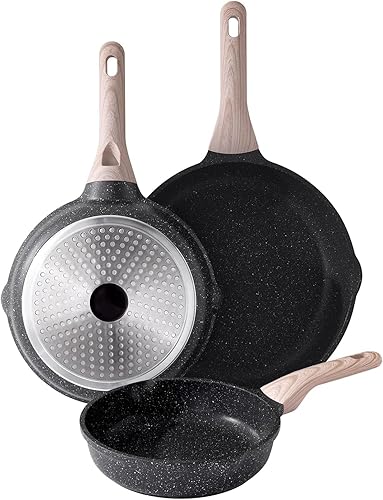 Miniatura 8 de Kordisen Juego de sartenes de cerámica antiadherente, juego de sartenes de cerámica de 3 piezas, sartén saludable y no tóxica, mango que se mantiene