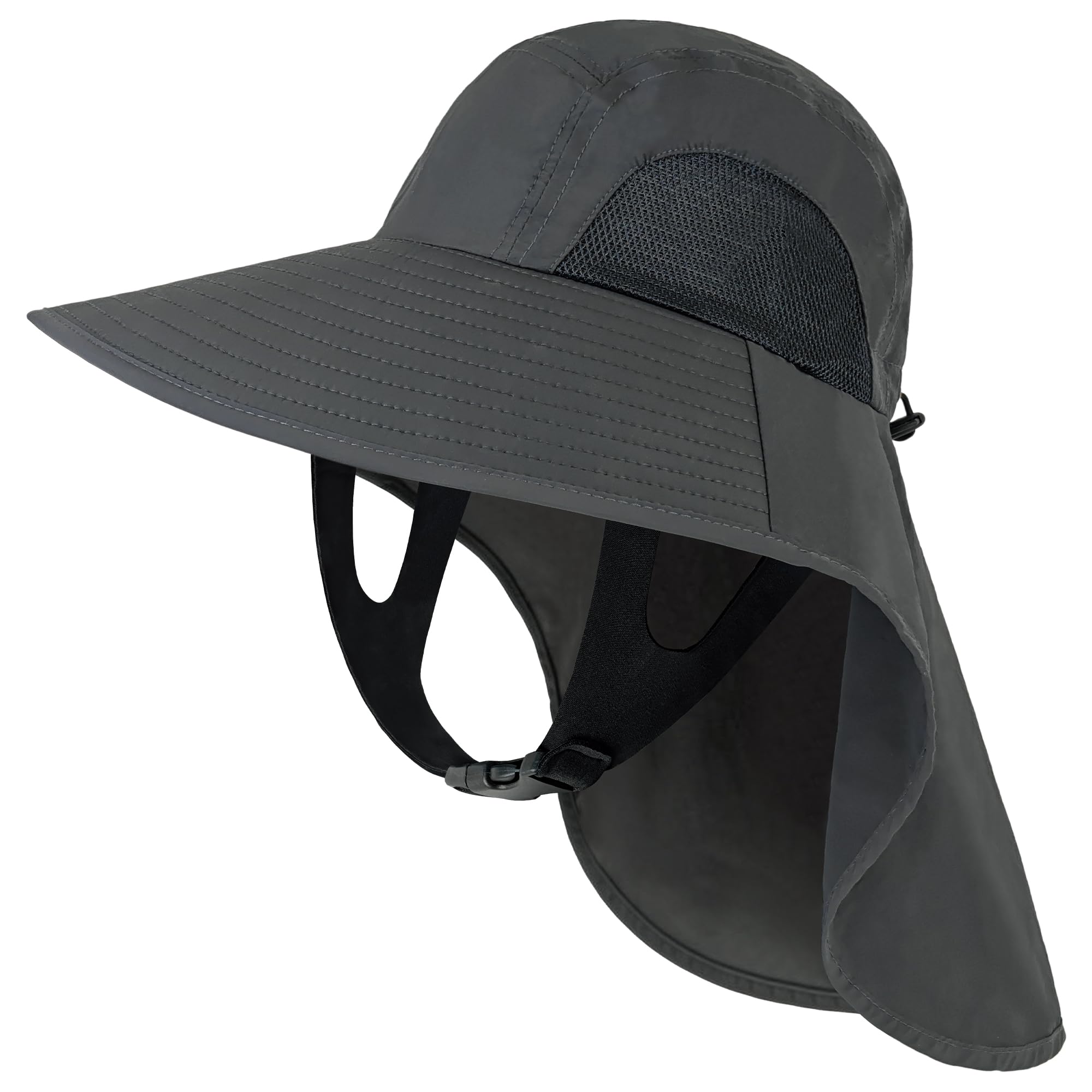 Horolam Sun Hat for Men Women with Neck Flap, UPF 50+ UV Protection Waterproof Wide Brim Fishing Safari Hat for Summer Outdoor Hiking Gardening Beach Dark Gray