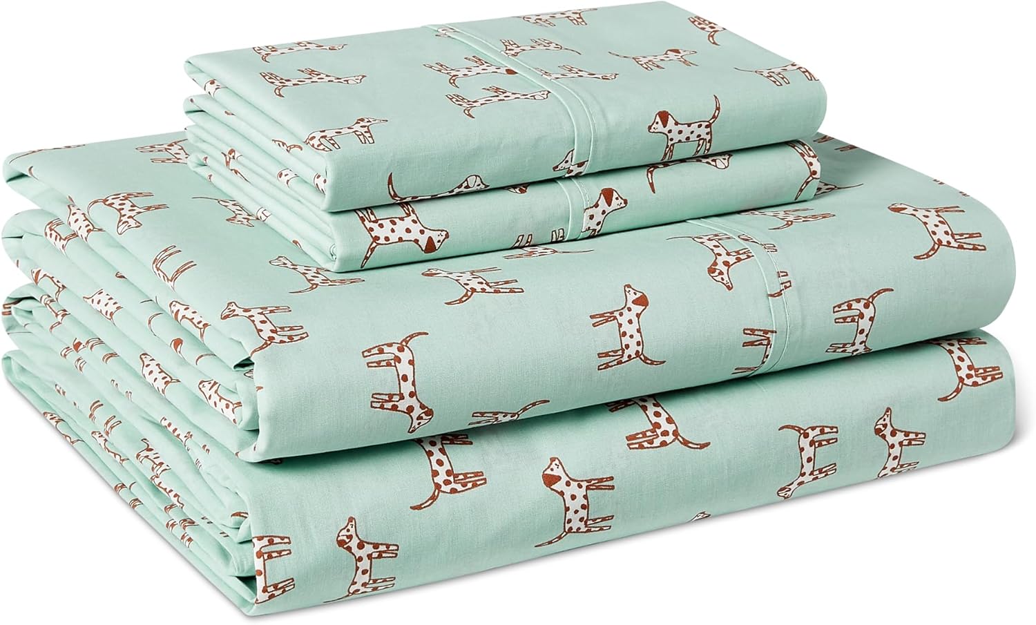Amazon Basics 100% Organic Cotton Kids' Sheet Set with Pillowcase, Queen, Spotted Dogs