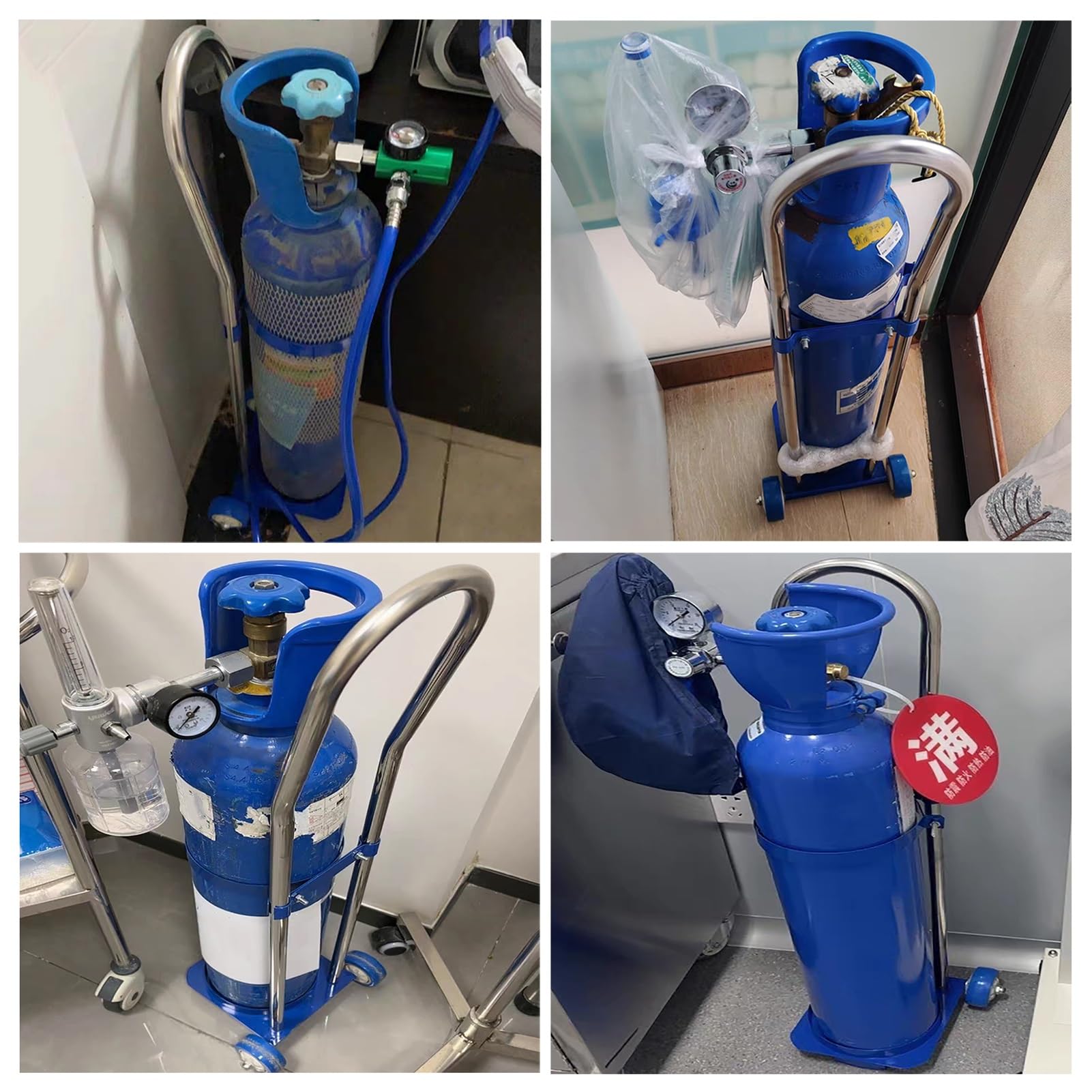 Supporto per serbatoio di ossigeno, carretto a mano in metallo per cilindri di propano, altezza 110 cm, scaffale per bombole di gas medicale, attrezzatura sicura per uso domestico