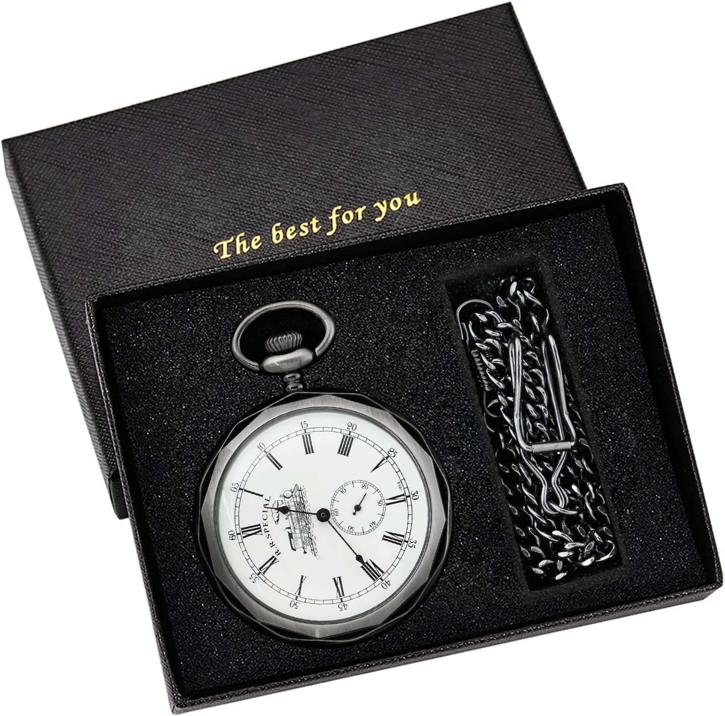 Gold Uncovered Men's Mechanical Pocket Watch, Uncovered Roman Design Dial Chain Mechanical Pocket Watches for Men-Gold
