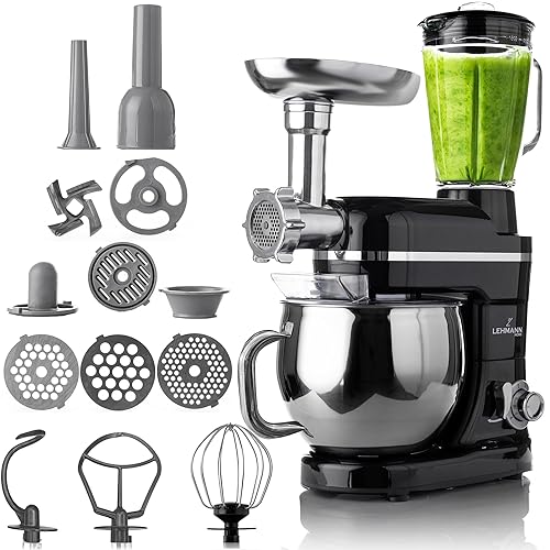 LEHMANN Food Processor 3-in-1 with Meat Grinder & Glass Mixer