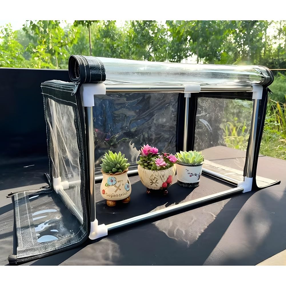 Zfmnoyev Mini Serre, Serre Portable pour Le Jardin, Tente pour Fleurs avec Couverture en PVC Transparent Et Cadre en Acier Inoxydable, pour L'intérieur Et L'extérieur(70x60x50 cm/28x24x20 in)