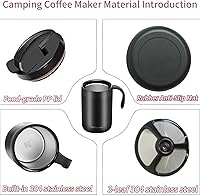 Vista 3 de Juego de cafetera de campamento de 16.5 onzas, cafetera portátil de acero inoxidable 304, cafetera de camping para exteriores, viajes, hogar