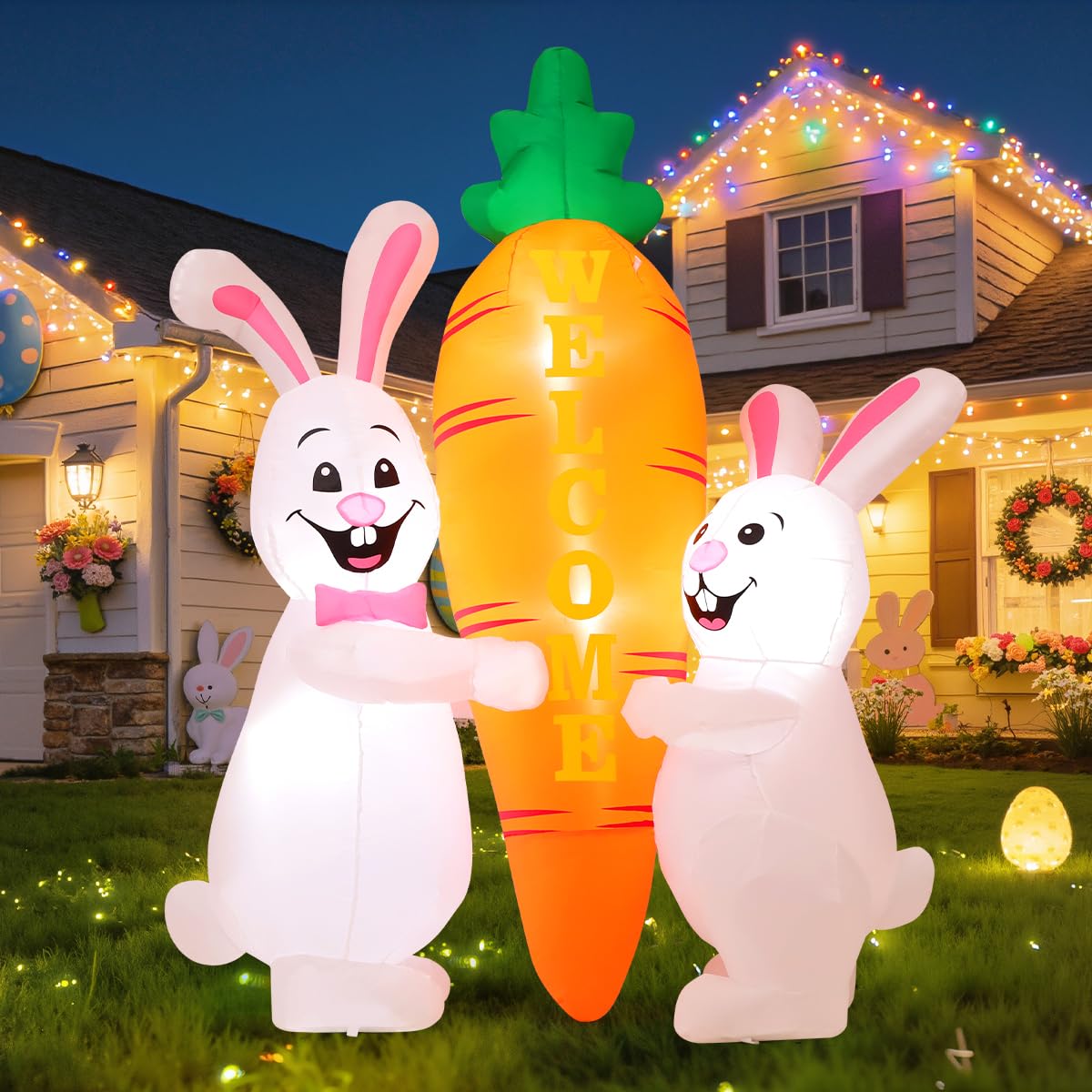 Lapin gonflable de Pâques de 2,1 m illuminé pour émerveiller les enfants lors de la fête de vacances