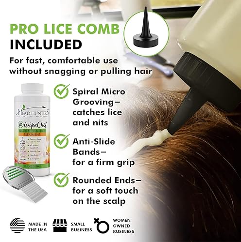 Miniatura 6 de Head Hunters Wipeout Pro Head - Kit de tratamiento para piojos  Incluye peine de liendres y champú que mata huevos y piojos, para niños y adultos