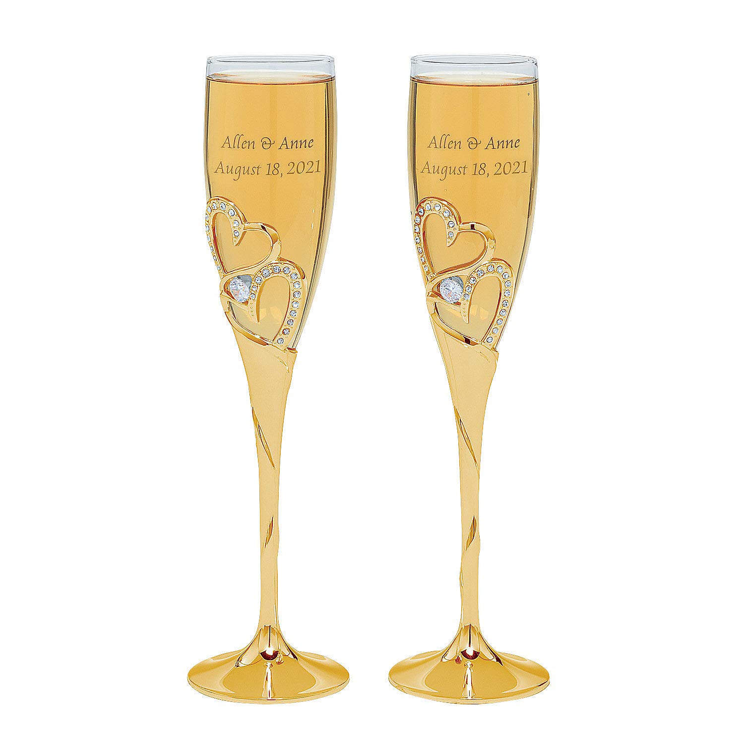 Fun Express Gold Stacked Heart Premium Personalized Wedding Flutes - Home Decor