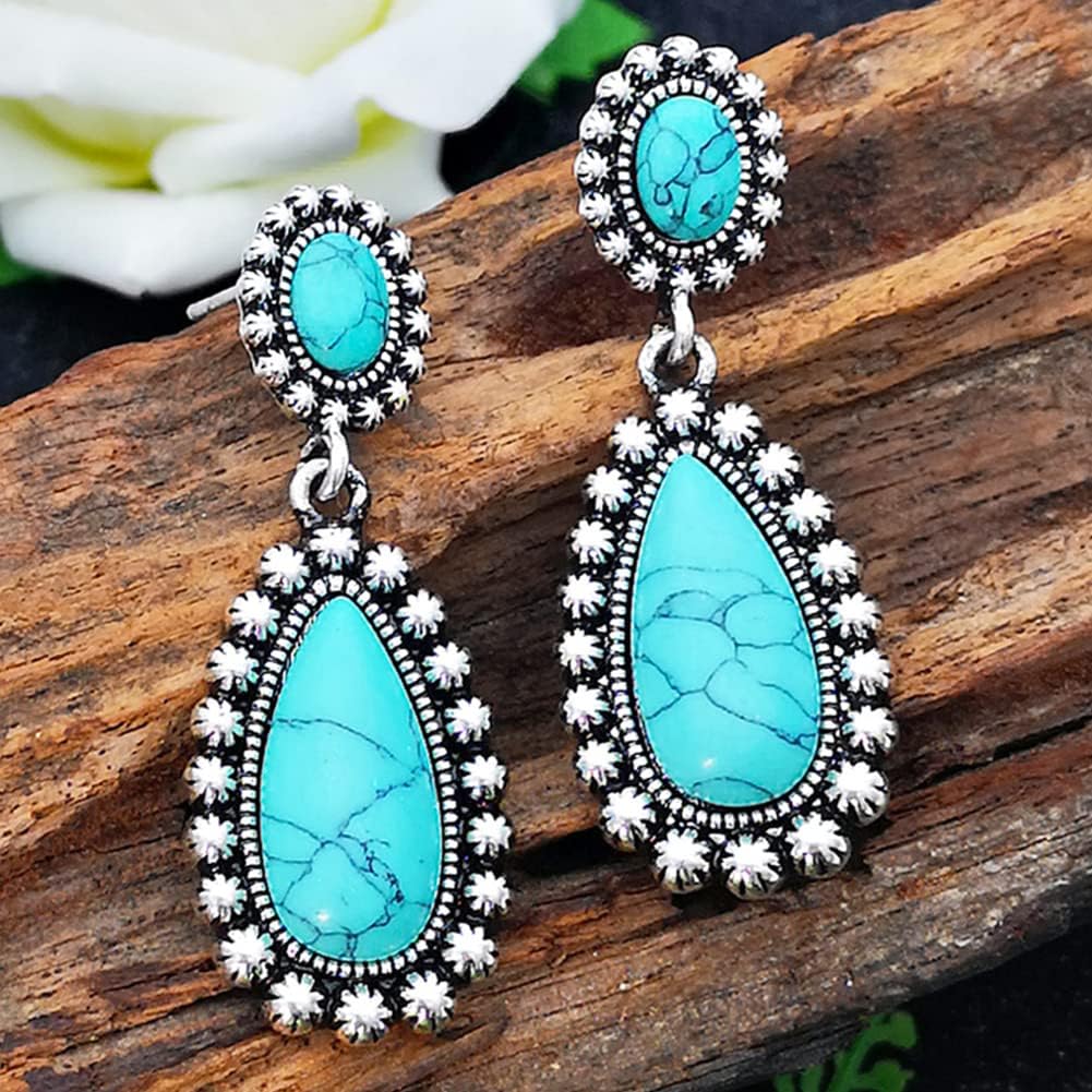 BG&WLing Turquoise Earrings 925 Sterling Silver Teardrop Dangle Drop Earring Western Bohemia Vintage Jewelry for Women - Image 6