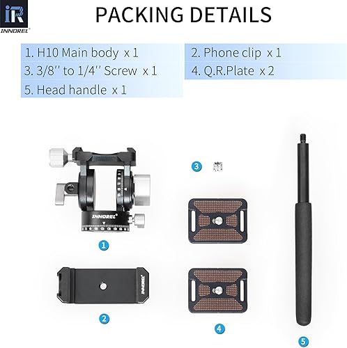 Miniatura 9 de INNOREL H10 - Mini trípode ligero fluido cabezal de video 360 panorámico CNC hidrálico con amortiguación hidráulica Arca Swiss Q.R.Plate clip de
