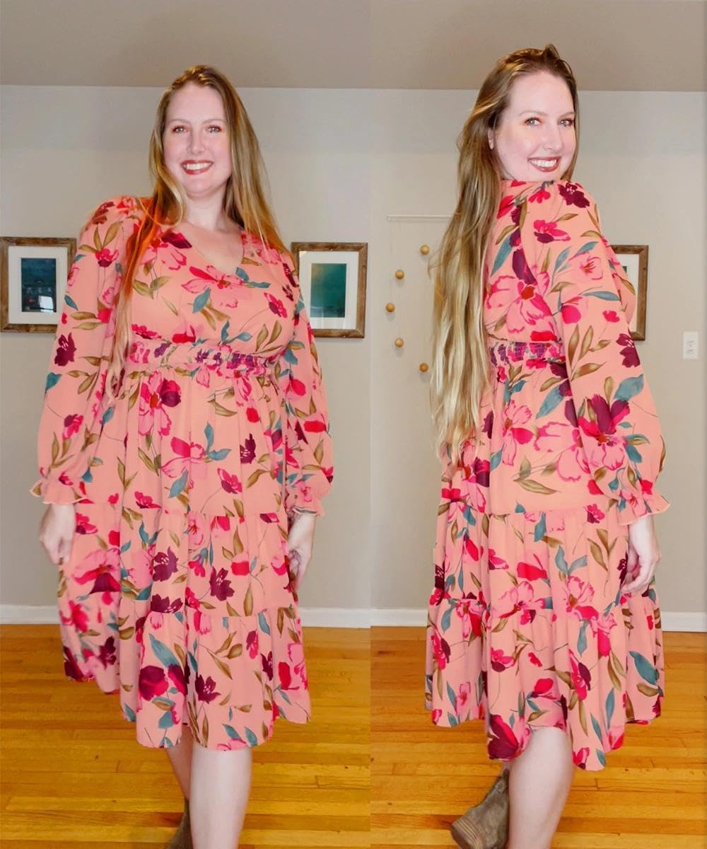 TIYOMI Plus Size Maxi Floral Dress for Women 2025 Long Sleeve V Neck Flowy Dress Empire Waist Wedding Guest Dresses - Image 4