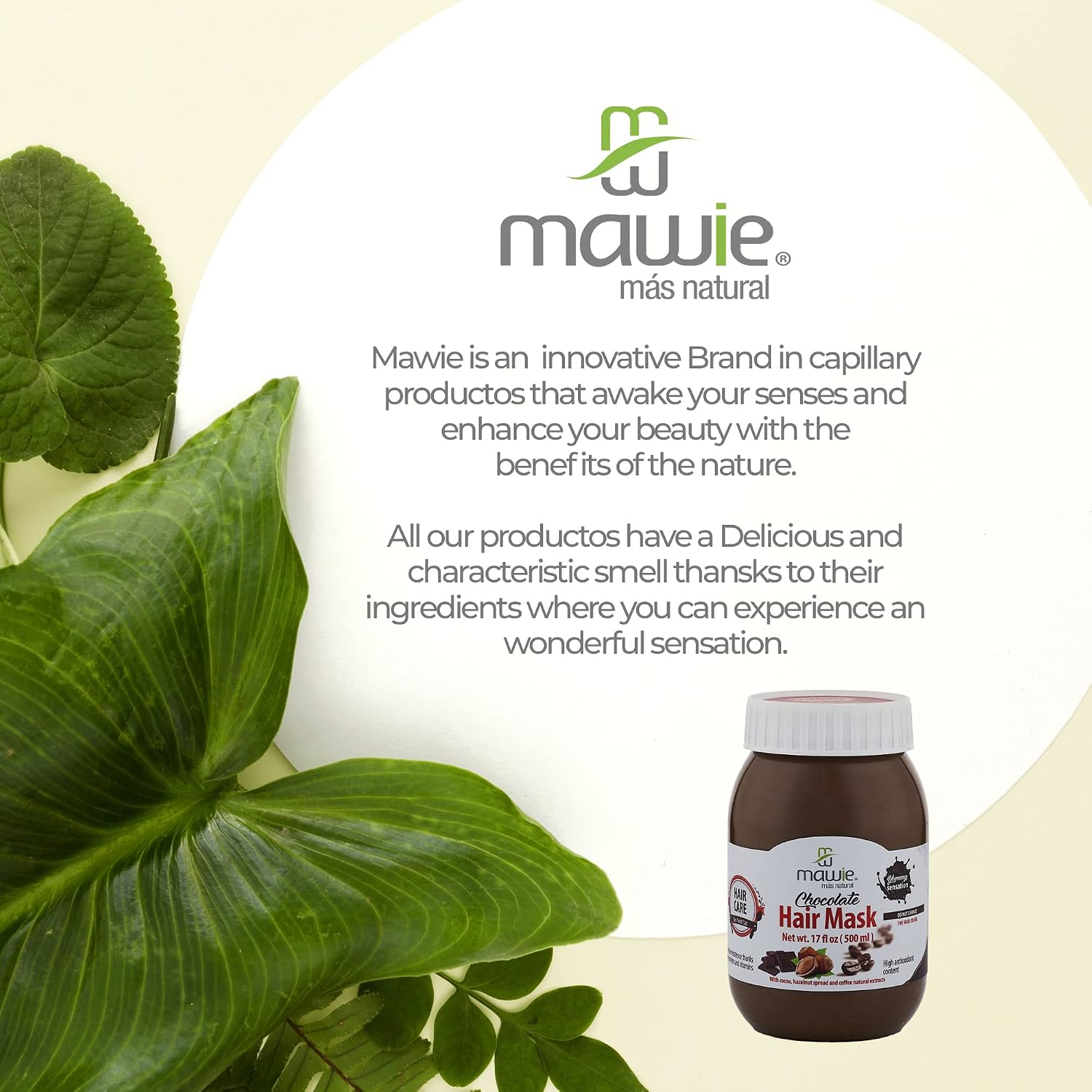 500 ML - Chocolate hair mask with cocoa and coffee. Hair masks stimulates growth, moisture, shine, softness and natural strength to your hair. MAWIE